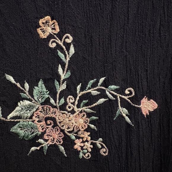 Magic Dress Womens Free Size Black‎ Floral Embroidered Maxi Boho India Crinkle - Picture 5 of 11